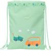 Safta Prescolastic Auto - Zaino a sacco piatto Junior, facile da pulire, zaino ideale per bambini di diverse età, comodo e versatile, qualità e resistenza, 26 x 1 x 34 cm, colore verde acqua, verde
