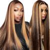 Weeybay Parrucca di capelli veri per donne, parrucca con onde mosse, capelli umani, chiusura a rete 4X4, P4/30 Marrone Chiaro, densità 150%, capelli Remy non processati, senza colla, lunghezza 60 cm