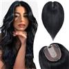 Silk-co Toupet Capelli Donna Veri 10 * 12cm Remy Human Hair Topper Extension Capelli Umani Clip 35cm-45g #1 Nero Scuro