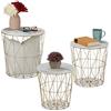 Relaxdays Set da 3 Tavolini da Salotto, Rotondi, Tavoli da Divano, Metallo, Look Marmo, 3 Misure, Design Cestino, Bianco