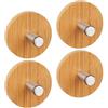 Relaxdays Set Ganci Adesivi, Autoadesivi, 4 Appendini Rotondi, per Bagno e Cucina, Acciaio Antiruggine e Bambù, Naturale