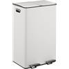 Relaxdays Pattumiera a Pedale da Cucina, 2 Scomparti 30 L Raccolta Carta, Plastica, Coperchio Silenzioso, Bianco Argento
