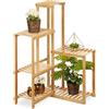 Relaxdays Scaffale Angolare Portafiori in bambù, 6 Ripiani Porta Piante, da Interno, HLP: 101x62x62 cm, Marrone Chiaro