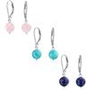 Bling Jewelry Set Di Tre Semplici Orecchini A Goccia Con Perle Rotonde Di Turchese Rosa Stabilizzate Con Chiusura A Leva Per Donne Argento Sterling .925, Pietra Del Mese Di Dicembre