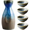 PORFOYO Set per sakè, 4 tazze da sakè da 100 ml, 1 pentola da sakè da 300 ml, set per sakè in ceramica giapponese, pentola per sakè in ceramica, bottiglia di sakè in ceramica giapponese, set per liquore sakè