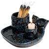 ZONSUSE Bruciatore di Incenso Gufo Multifunzionale 4 in 1 in Ceramica, con Vassoio Raccogli Cenere, Porta Palo Santo, Salvia, Bastoncini e Coni, Decorazione Casa & Idea Regalo Meditazione (Gufo Blu)