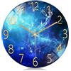 Lafocuse 30cm Orologio da Parete Vetro Renna Design Creativo, Silenzioso Moderno Blu Orologio da Muro senza Ticchettio per Soggiorno Cucina Camera da Letto
