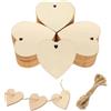 KARELLS Set di 50 dischi a forma di cuore in legno, per scrivere, decorazione per matrimoni, piccole decorazioni con corda di iuta