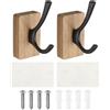 QUARKZMAN 2 Ganci Autoadesivi In Legno Per Parete Porta Asciugamani Supporto Gancione Resistente Per Camera Da Letto Cucina Bagno Cappotti, Nero (Quadrato)