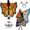Sunlisky Costumi di Halloween da donna per adulti, double-face, costume da farfalla con ali, mantello scialle 3 pezzi (arancione e giallo), Arancione e giallo, 78 * 50in