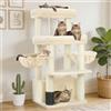 Hey-brother Tiragraffi per Gatti, Colonna sisal 8cm spessa, Cuccia, MPJ02M | 130cm Albero per Gatti, 2 Piattaforme, 2 Ceste, Spazzola per animali, Ideale per gatti taglia grande da interno, Beige