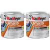MAXMEYER Smalto a solvente per ferro e legno satinato BIANCO R9010 2 L (Confezione da 2)