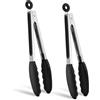 Vonsera Confezione da 2 Pinze da Cucina Nere, 26 cm Pinza Alimentare con Punta in Silicone Pinza in Acciaio Inox Pinza Spaghetti Resistenti al Calore per Cottura Barbecue e Friggitrice ad Aria