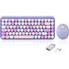 Perixx PERIDUO-713 - Mini tastiera e mouse senza fili, 2.4 GHz, tasti stile retrò arrotondati, viola, AZERTY