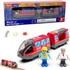 XEERUN Treno elettrico lok ferroviario in legno (collegamento magnetico), treno locomotiva a batteria, potente treno motore compatibile con Thomas, set di treni a batteria, giocattolo per bambini rosso
