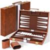 Cbilzxer Backgammon Portatile 18 Pollici con Custodia in Ecopelle - Set da Viaggio Elegante, 30 Pedine + 4 Dadi - Gioco Classico Regalo per Adulti (Marrone) (18 pollici)