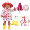 vamei Cappotto Antipioggia da 18 Pollici per Bambole con Ombrello Rosa Caldo, Stivali Gialli e Cappello a Pois Colorati