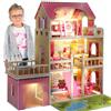 Green series Kinderplay Green Series Casa delle Bambole in Legno - Villa a 3 Piani con LED, Giardino e Garage - Arredi Inclusi - 90x60x90 cm - Modello GS0020