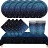 MORAINJAY MOMAHUA 53P Set di stoviglie blu scuro per feste, decorazioni per feste di compleanno con tovaglia, piatti, tazze, tovaglioli, set di stoviglie di carta Galaxy per 16 ospiti