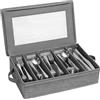 GBKDQQ Portaposate con coperchio, contenitore per posate, scatola portaposate con 5 scomparti regolabili, per coltelli, forchette, cucchiai, cucina, ristorante e campeggio (43 x 26 x 10 cm)