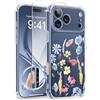 GVIEWIN Cover per iPhone 17 Pro Max 6.9 2025, con protezione schermo, [protezione completa della fotocamera] protettiva trasparente floreale antiurto di grado militare per donna,Aconito/Azzurro