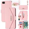 Cavor Cover Compatibile con iPhone 7/8/SE 2020/SE 2022 con Cordino,Flip Portafoglio Custodia Pelle,[Specchio][5 Porta Carte][Magnetico],Custodia Cover con Laccio Compatibile con iPhone 7/8- Oro Rosa