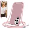 Jrkvniv Cover per Samsung Galaxy S21 Ultra 5G con Cordino, Morbido TPU Silicone Case con Laccio Tracolla, Regolabile e Rimovibile, Antiurto AntiGraffio Case per Samsung Galaxy S21 Ultra 5G, Rosa
