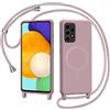 AOMYKE Magnetica Cover per Samsung Galaxy A52 / A52S / A52 5G con Cordino, [Compatibile con MagSafe] Custodia con Laccio Collana Tracolla Collo Liquido Silicone Antiurto TPU Antiurto Case - Rosa
