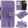 Zchen Cover per Samsung Galaxy A40, custodia a portafoglio in pelle PU, a portafoglio, pieghevole, con coperchio pieghevole, per Samsung Galaxy A40 (gatto viola)