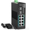 YuanLey Switch Industriale 10 Porte con 8 Porte PoE Gigabit & 2 Porte SFP, Switch PoE Non Gestito con Alimentatore 120W, IEEE802.3af/at, VLAN & RSTP, Switch Din-Rail per Telecamere IP, AP