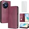 OUEAYIEN Cover per TCL 50 Nxtpaper/TCL 50 Pro Nxtpaper Custodia a Libro con Vetro Temperato Blocco RFID Pelle Portafoglio Porta Carte Vintage Flip Custodia per TCL50 Pro Nxtpaper TCLP10 Bordeaux