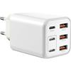 DeBangsi Caricabatterie USB C, adattatore di ricarica a 6 porte [3 USBC + 3 USBA], 60W caricabatterie rapido PD+QC, caricabatterie da muro con spina di tipo C, per iPhone 14/15/16/Samsung/iPad/Tablet