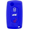 SALPIE COVER CHIAVE PORTACHIAVI GUSCIO compatibile con CITROEN C2 C3 C4 C5 PICASSO 2 TASTI PEUGEOT 107 206 207 307 308 406 407 TELECOMANDO (Blu 3 Tasti, COVER SILICONE)