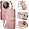 Fertuo Cover per Honor Magic 8 Lite 5G, Fiori Custodia a Libro Portafoglio Antiurto in Pelle PU Flip Case Interna Silicone con Porta Carte, Supporto, Chiusura Magnetica e Cinturino, Rosa