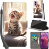 PHINIENLAND Cover per Motorola Moto G24 / E14 custodia portafoglio Gatto | 3 scomparti carte, 1 tasca banconote, Chiusura magnetica, Supporto, Pelle PU flip cover per Moto G04 / G04s