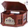 ORCC 10-in-1 Wood Classic Turntable Stereo System with Bluetooth Connection, Vinyl Record Player, AM/FM, CD, Cassette, USB, SD Slot. 2 Built-in Speakers, Remote Control, MP3 Player