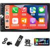 Techschermo Autoradio 2 Din con Wired Carplay e Android Auto - Radio Touchscreen da 7 Pollici con EQ, Mirror Link, Bluetooth, Radio FM, SWC, Ingresso USB/AUX/SD + Telecamera di Backup