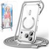 GOODVISH Custodia per iPhone 17 Pro con nastro, con 2 pellicole protettive e protezione per fotocamera, collana con catena per 17 Pro 6,3, magnetica trasparente, protezione a 360°, argento