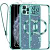 Kokio Glitter Magnetica Cover per iPhone 11 Pro con Cordino, Compatibile con MagSafe, Brillantini Sottile Silicone TPU Antiurto Custodia per iPhone 11 Pro con 2 Vetro Temperato Bumper, Verde