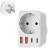 Denlane Adattatore USA presa 5 in 1 con 1 AC 2 USB-C 2 USB-A (3.4A), adattatore da viaggio EU to US per America, Canada, Thailandia, Messico (bianco/tipo B)
