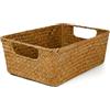 Wankd Cestino rettangolare in erba marina con manico, cestino portaoggetti realizzato a mano, rattan patchwork, erba marina, vimini, paglia, vaso da giardino, cesto per la lavanderia, M-33