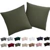 Soifox Federe per cuscino Soifox 40 x 40 cm, set di 2 - Fodere per cuscino 40 x 40 cm, verde oliva, 100% microfibra, senza stiro e antirughe con zip