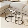 Huhote Set di 2 tavolini rotondi, tavolini impilabili, con struttura in metallo, per soggiorno, camera da letto, balcone, ufficio, appartamento, diametro 60 cm, colore nero con vetro trasparente