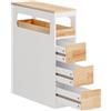 SoBuy Mobile Bagno Mobile Salvaspazio con 3 Cassetti Ripiano in Legno e Rotelle Mobiletti Stretti, Colonna Bagno da Terra, Struttura Resistente e Design Moderno Bianco+Natura 65x23x82cm, BZR54-III-WN