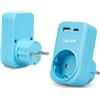 Garza - Adattatore Spina 3 in 1 con 1 Presa Schuko + 1 USB-A QC3.0 + 1 USB-C PD20W, Ricarica Rapida 20W, Protezione Bambini, 3680W, Portatile e Sicuro - Blu