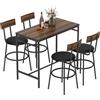 HOMCOM Set da Tavolo da Bar 5 Pezzi con 4 Sgabelli, Design Industriale, per Cucina, Sala da Pranzo, Legno, Acciaio, Marrone | Aosom Italy
