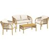 Outsunny Salotto da Giardino Esterno 4 Pezzi con Divano, 2 Poltrone e Tavolo Cuscini, in Acciaio Resina Intrecciata, 120x72x73 cm, Kaki | Aosom Italy
