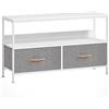 HOMCOM Mobile TV con ripiano e 2 cassetti in tessuto pieghevoli, 98x29x56 cm, Bianco e grigio | Aosom Italy
