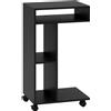HOMCOM Tavolino servitore a C con 4 ruote e 3 scomparti, Carrello laterale, 40x30x69 cm, Nero | Aosom Italy