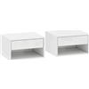 HOMCOM Set da 2 comodini da parete con cassetto, scomparto aperto e ripiano, 37x32x21 cm, bianco | Aosom Italy